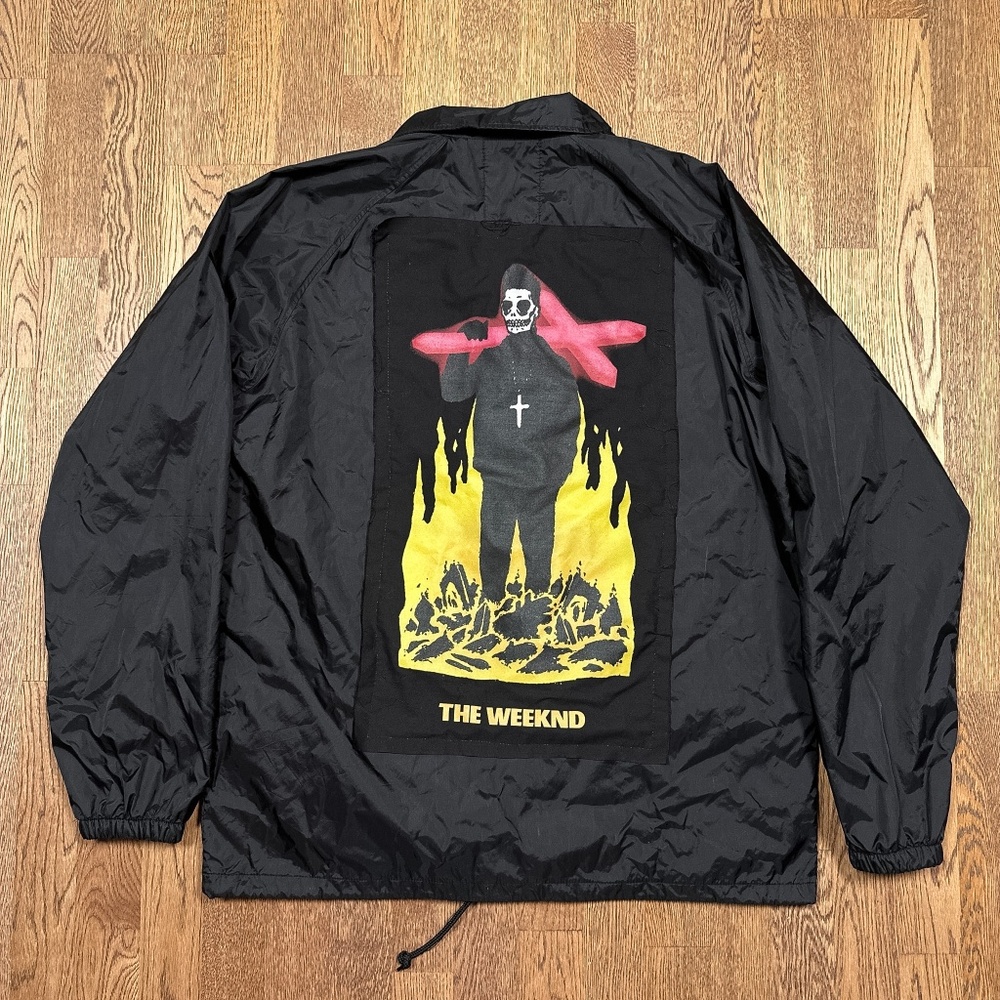 The Weeknd XO Starboy Anarchy Black Snap Button Windbreaker Coach Jacket Mens XL
